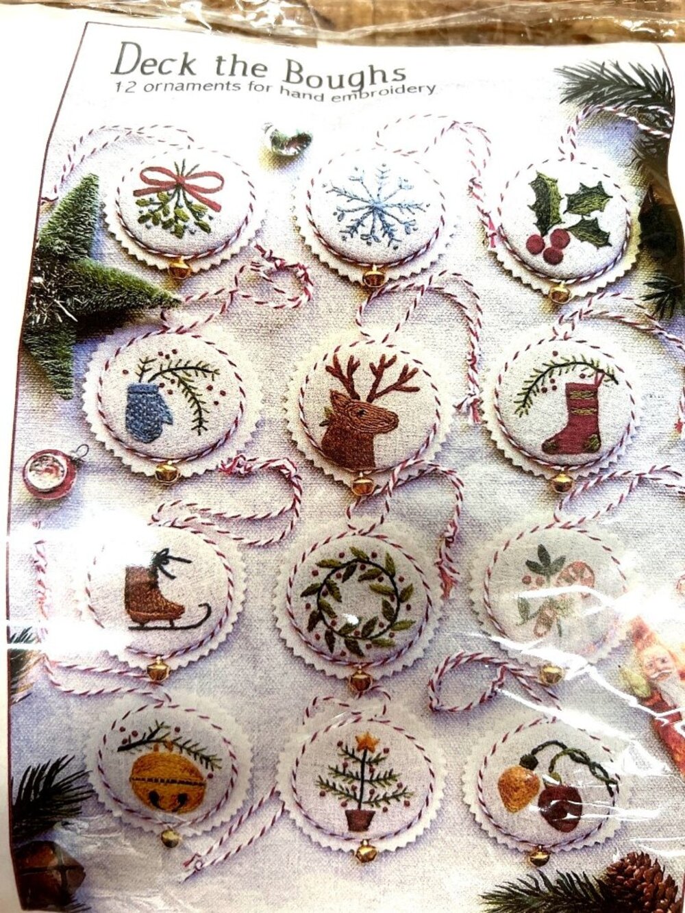 RARE Deck The Boughs Hand Embroidery Kit For 12 Christmas Ornaments